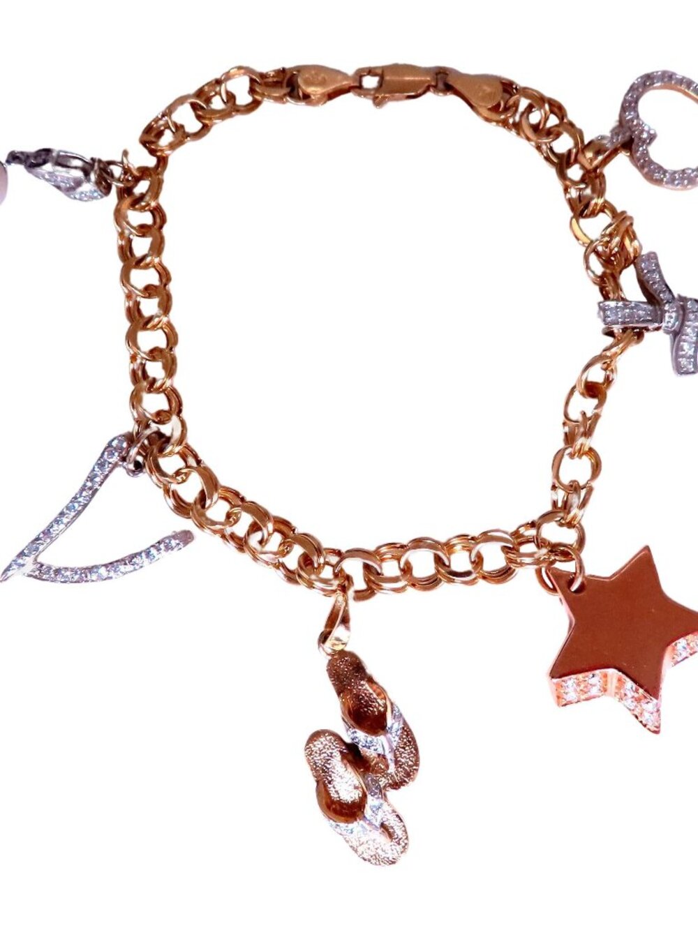 Caribbean keepsake natural diamonds charm bracelet 14Kt gold 12457*